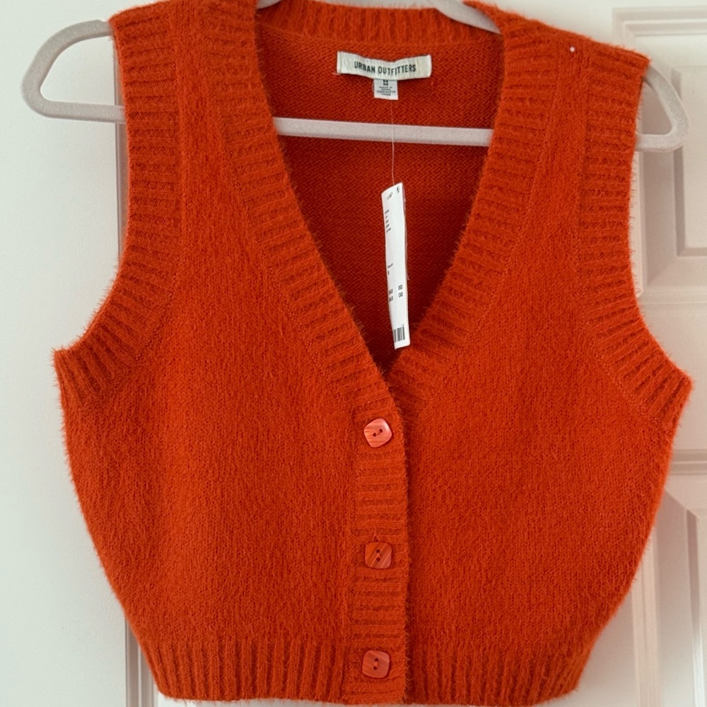 Urban Outfitters Bright Orange Cardigan Vest